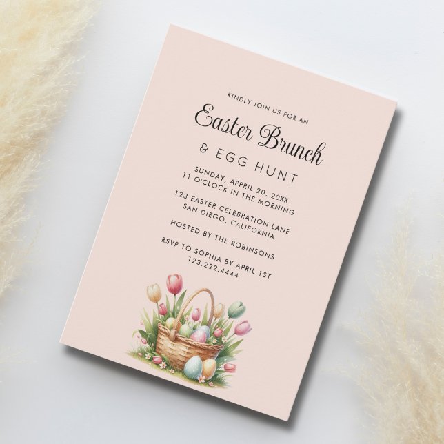 Elegant Floral Basket Easter Brunch Egg Hunt Invitation (Creator Uploaded)