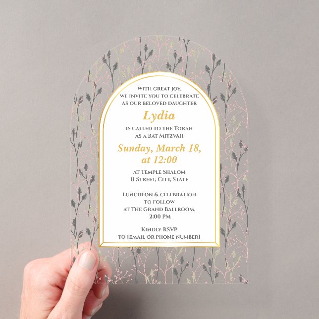 Elegant Floral Bat Mitzvah Invitation (Insitu (Handheld))