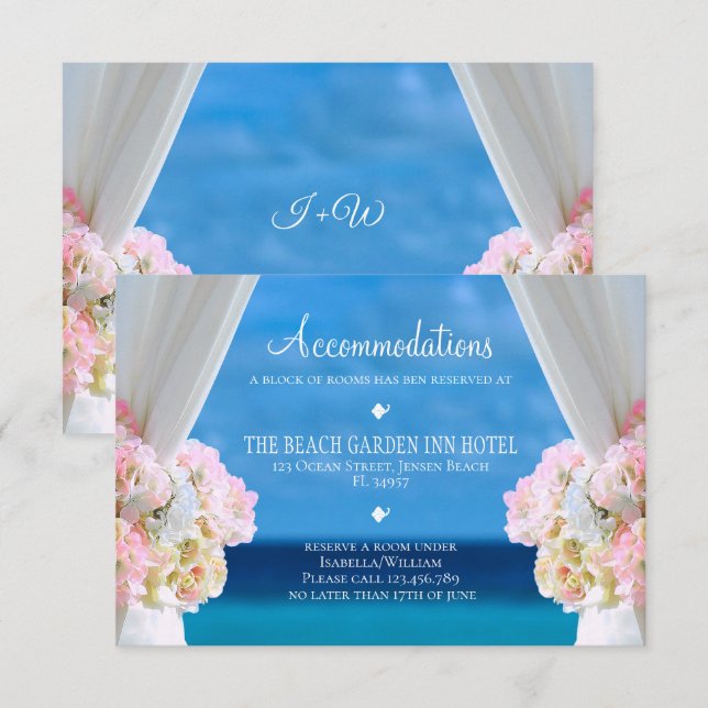 Elégant Floral Beach Mariage Carte d'hébergement (Devant / Derrière)