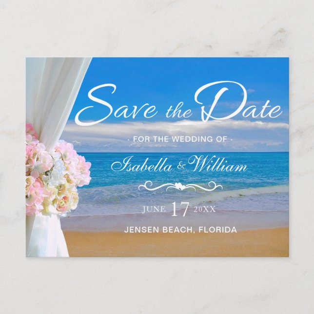 Elegant Floral Beach Summer Wedding Save the Date Postcard (Front)