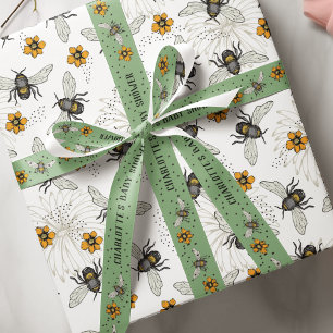 Elegant Floral Bee Honeybee Summer Wrapping Paper