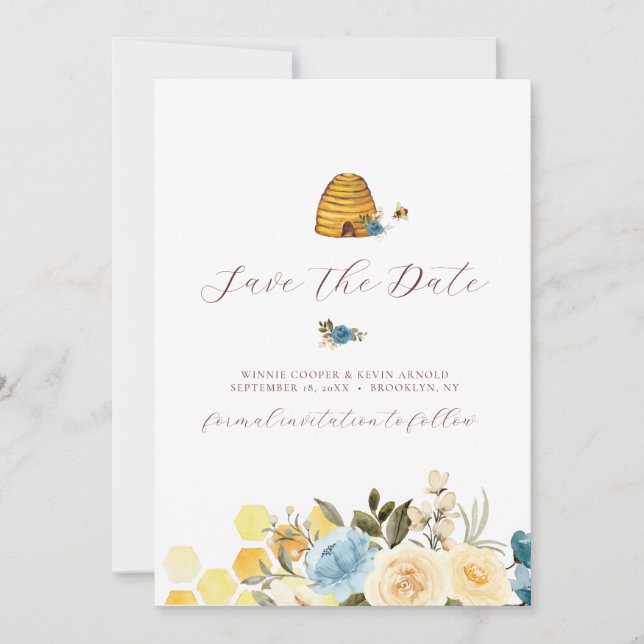 Elegant Floral Bee Save The Date Invitation (Front)