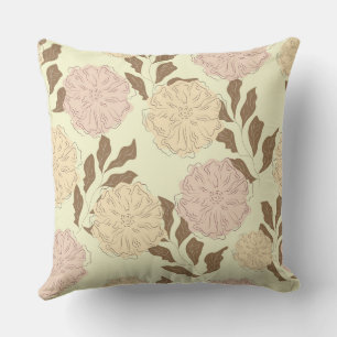 Elegant Floral Beige Pattern Throw Pillow