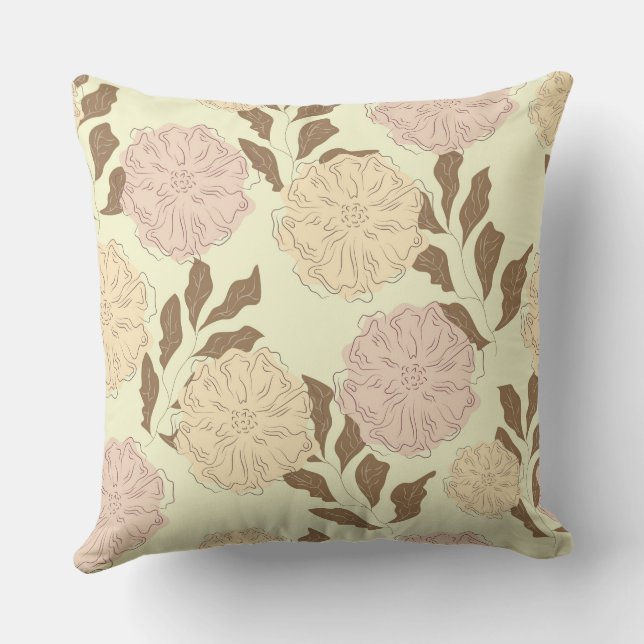 Elegant Floral Beige Pattern Throw Pillow (Back)