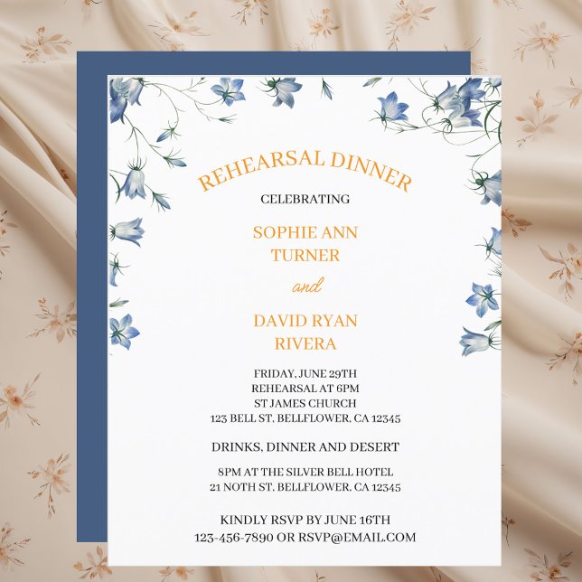 Elegant Floral Bellflower Budget Rehearsal Dinner Flyer (Creator Uploaded)