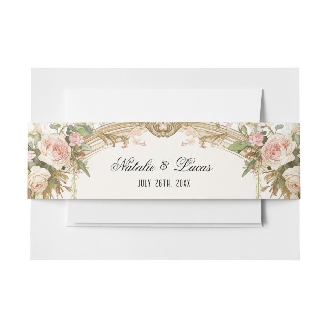 Elegant Floral Belly Band 5x7 Wedding Invitation Invitation Belly Band (Front Example)