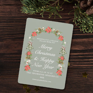 Elegant Floral Berries Business Christmas Holiday Card