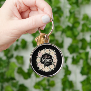 Elegant Floral Best Mom Ever Wreath Keychain