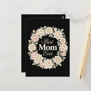 Elegant Floral Best Mom Ever Wreath Postcard