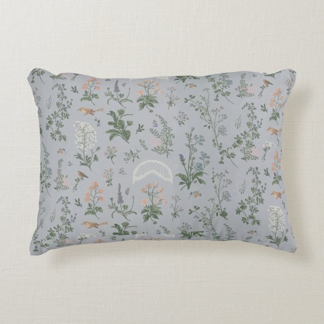 Elegant Floral Bird Pattern Accent Pillow (Front)