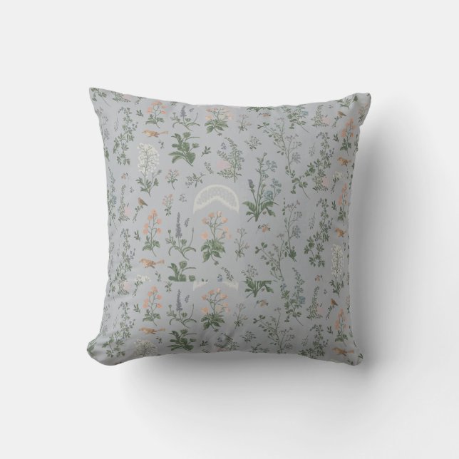 Elegant Floral Bird Pattern Throw Pillow (Front)