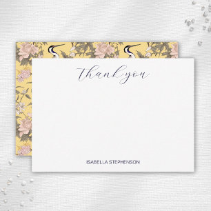 Elegant Floral Birds Yellow Black Bridal Shower Thank You Card