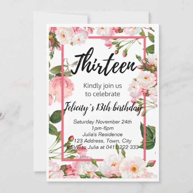 Elegant floral birthday invitation (Front)