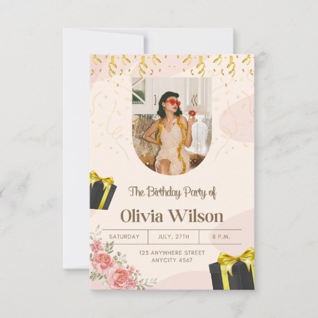 Elegant Floral Birthday Party Invitation (Devant)