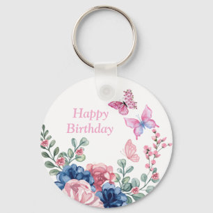 Elegant Floral Birthday Party Keychain