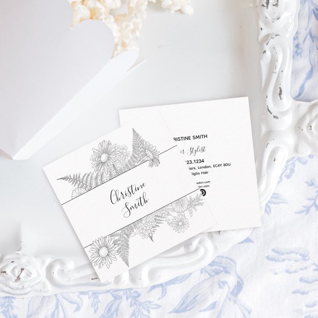 Elegant Floral Black And White Flowers Square Business Card (Creator Uploaded)