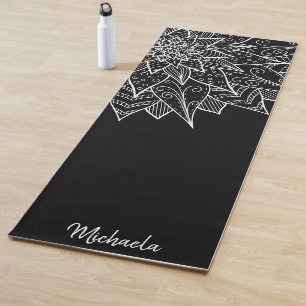 Elegant Floral Black and White Mandala Yoga Mat