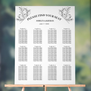 Elegant Floral Black and White Seating Chart