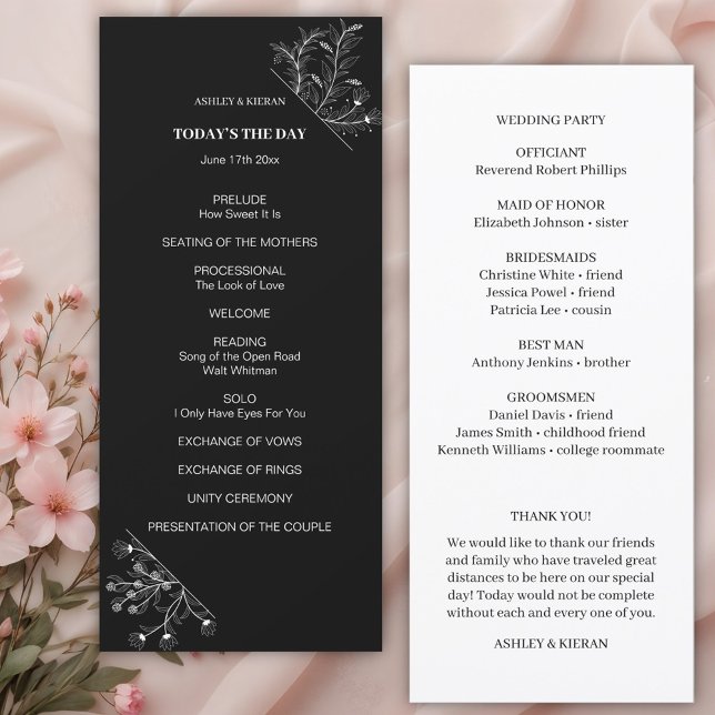 Elegant Floral Black and White Wedding Program (Creator Uploaded)