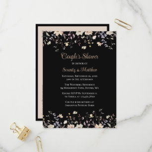 Elegant Floral Black Boho Couples Bridal Shower Invitation Postcard