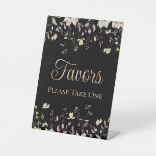Elegant Floral Black Boho Wedding Favours Pedestal Sign