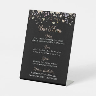Elegant Floral Black Boho Wedding Reception Pedestal Sign