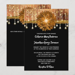 Elegant Floral black gold copper wedding party Invitation