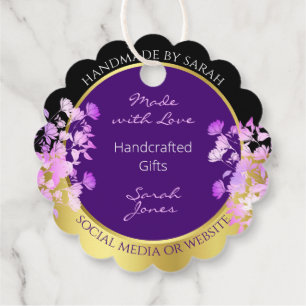 Elegant Floral Black Gold & Purple Coloured Hangin Favour Tags
