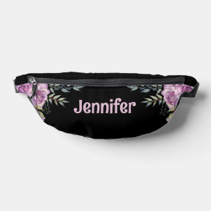 elegant floral black pink personalized cool fanny pack