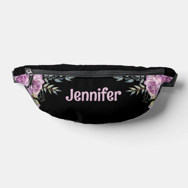 elegant floral black pink personalized cool fanny pack (Lay Down)
