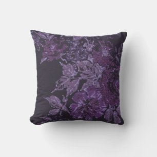 ELEGANT FLORAL BLACK PURPLE CUSTOM CUSHION