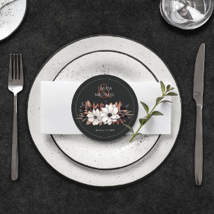 Elegant Floral Black Rust  Round Paper Coaster