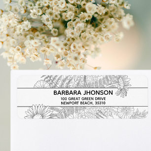 Elegant Floral Black White Daisy Return Address