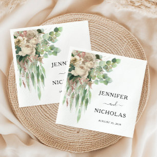 Elegant Floral Black & White Peonies Wedding Napkin