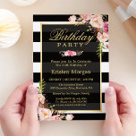 Elegant Floral Black White Stripes Birthday Party Invitation<br><div class="desc">Create your perfect invitation with this pre-designed templates, you can easily personalize it to be uniquely yours. For further customization, please click the "customize further" link and use our easy-to-use design tool to modify this template. If you prefer Thicker papers / Matte Finish, you may consider to choose the Matte...</div>