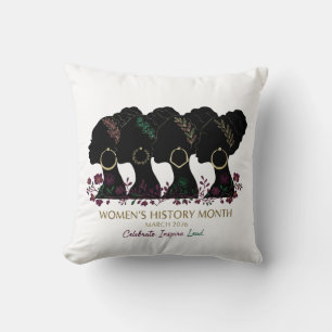 Elegant Floral Black Women's History Month 2026 Throw Pillow