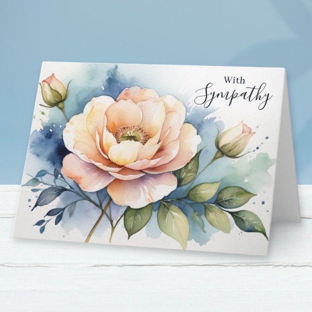 Elegant Floral Blank Inside Sympathy Card (An elegant floral sympathy card with peach rose flowers in a watercolor style. Blank inside.)