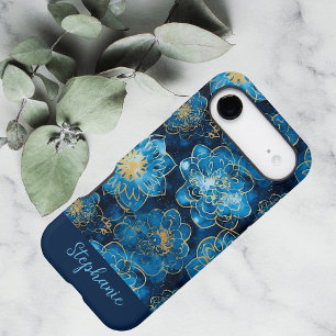 Élégant floral bleu et or aquarelle personnalisé