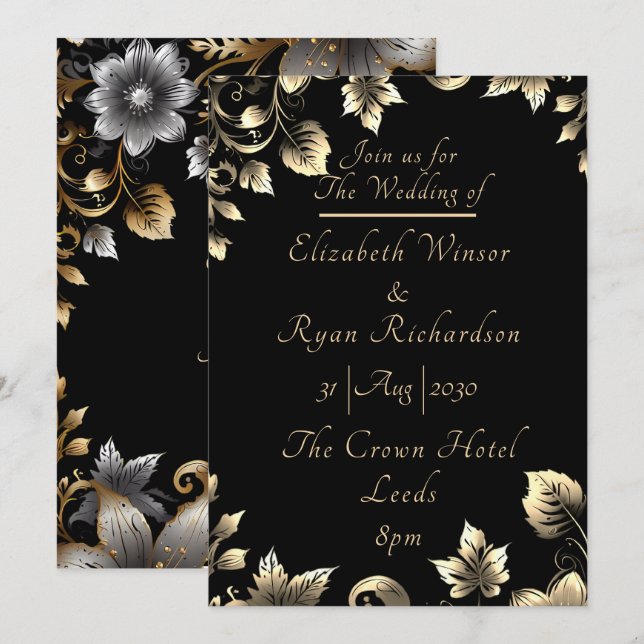 Elegant Floral Bliss Wedding Invitation (Front/Back)