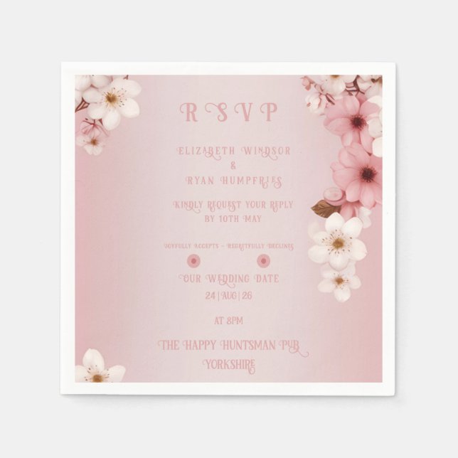 Elegant Floral Blossom Wedding Invitation Design Napkin (Front)