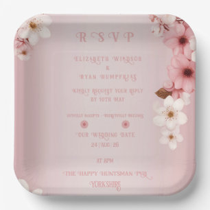 Elegant Floral Blossom Wedding Invitation Design Paper Plate