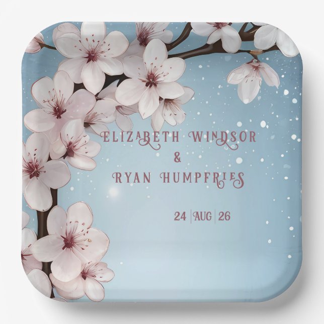 Elegant Floral Blossom Wedding Invitation Design Paper Plate (Front)