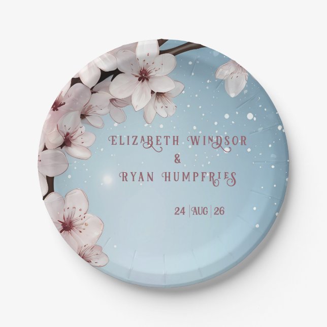 Elegant Floral Blossom Wedding Invitation Design Paper Plate (Front)