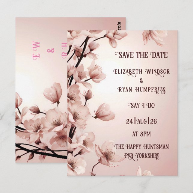 Elégant Floral Blossom Wedding Invitations (Devant / Derrière)