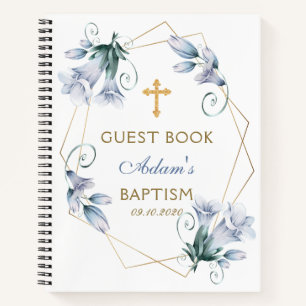 Elegant Floral Blue Boy Baptism Guest Book