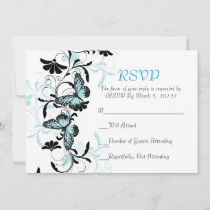 Elegant Floral Blue Butterfly RSVP card