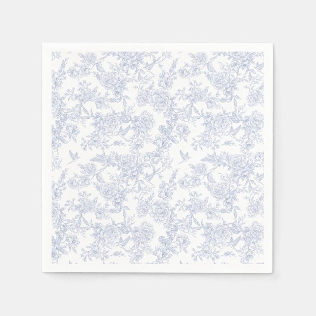 Elegant Floral Blue French Toile  Napkin (Front)