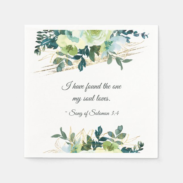 Elegant Floral Blue Gold Greenery Bible Wedding Napkin (Front)