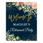 Elegant Floral Blue Gold Retirement Party Welcome