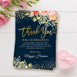 Elegant Floral Blue Gold Surprise Retirement Party Thank You Card<br><div class="desc">Elegant Floral Blue Gold Surprise Retirement Party Thank You Card</div>